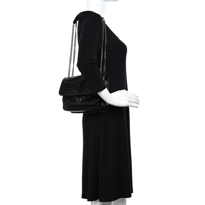 Saint Laurent Crinkled Lambskin Matelasse Monogram Baby Niki Chain Satchel Black 2 of 11
