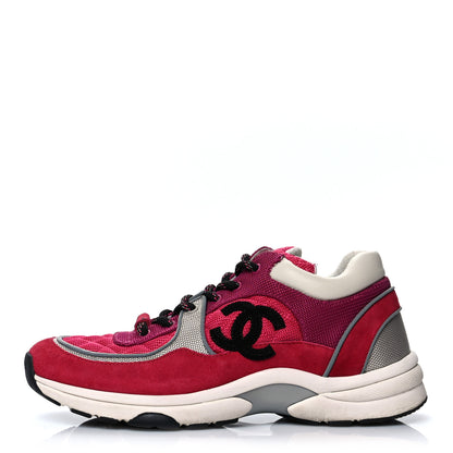 Chanel Mesh Suede Calfskin Grained Calfskin Womens CC Sneakers 40.5 Dark Pink Silver 1 of 9