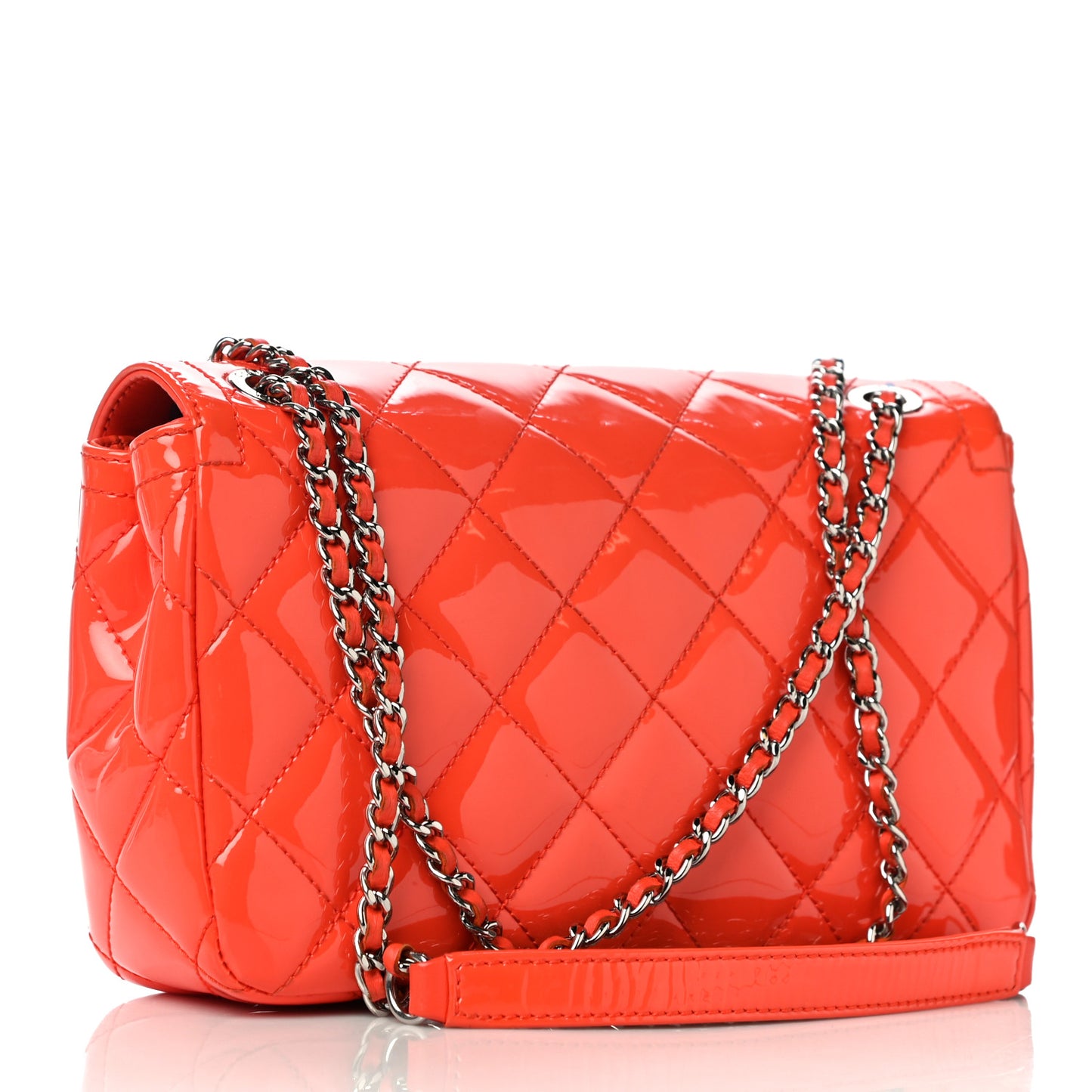 Patent Quilted Small Coco Shine Flap Orange