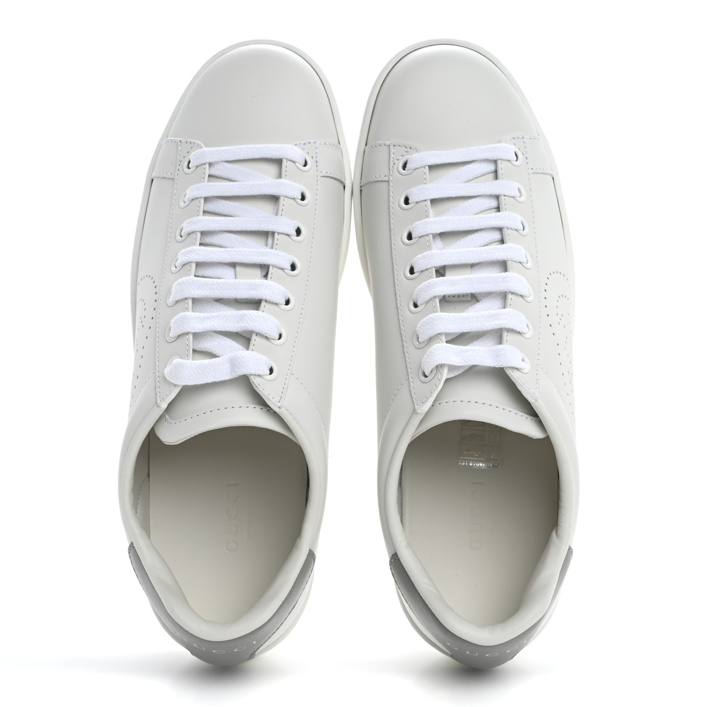Calfskin Interlocking G Perforated Womens Ace Sneakers 37.5 White Grey Sky