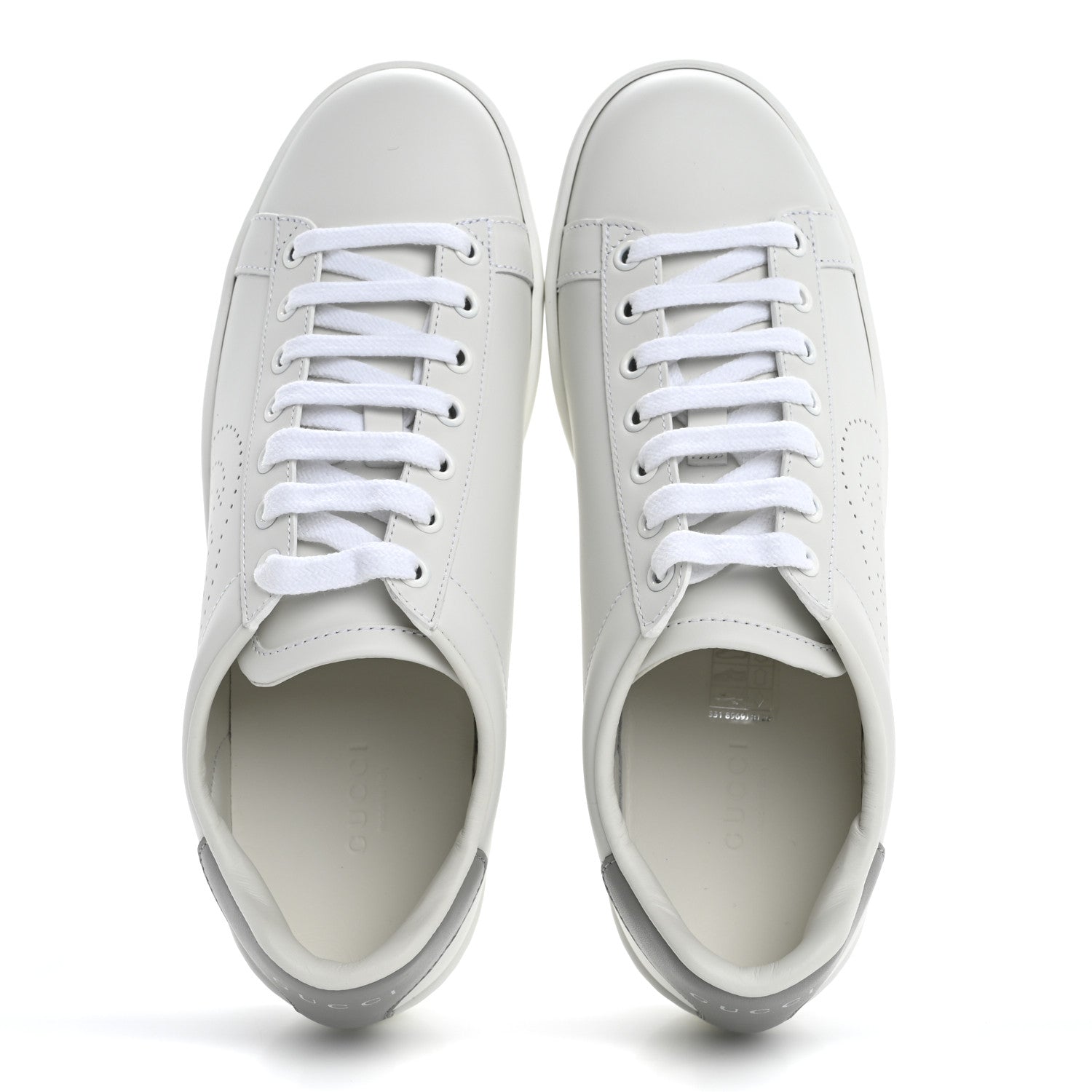 Gucci Calfskin Interlocking G Perforated Womens Ace Sneakers 37.5 White Grey Sky 2 of 10