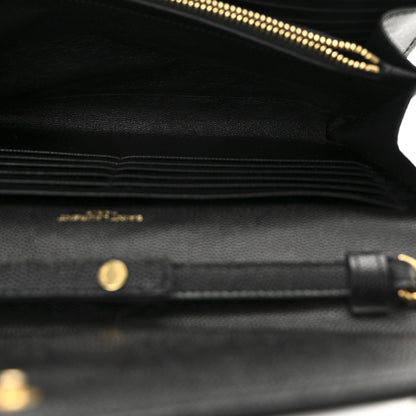 Saint Laurent Grain De Poudre Matelasse Chevron Monogram Chain Wallet Black 5 of 9