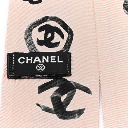 Chanel Silk Logo Slim Bandeau Scarf Pink Black 3 of 3