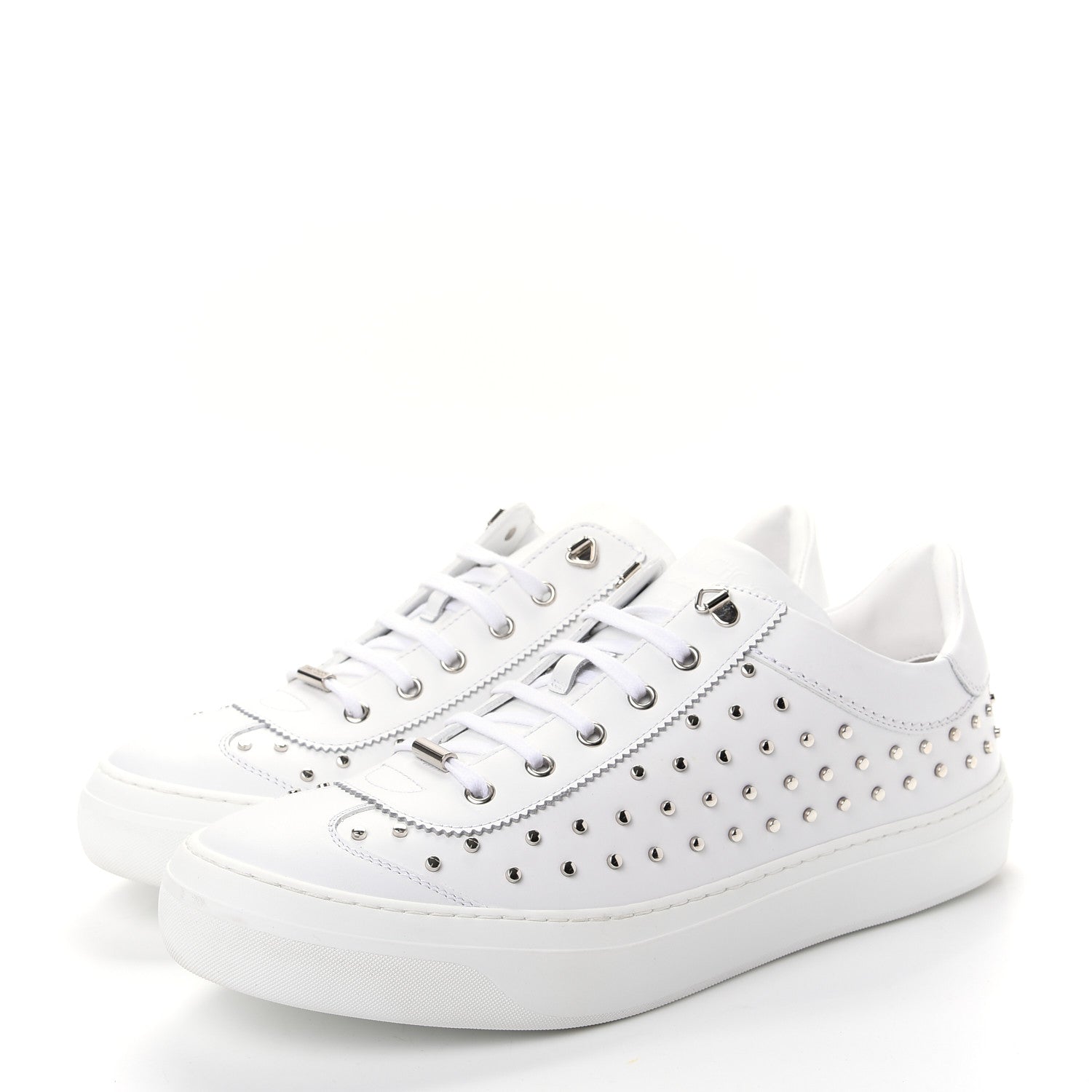 Jimmy Choo Calfskin Studded Mens Ace Sneakers 45 White Silver 3 of 10