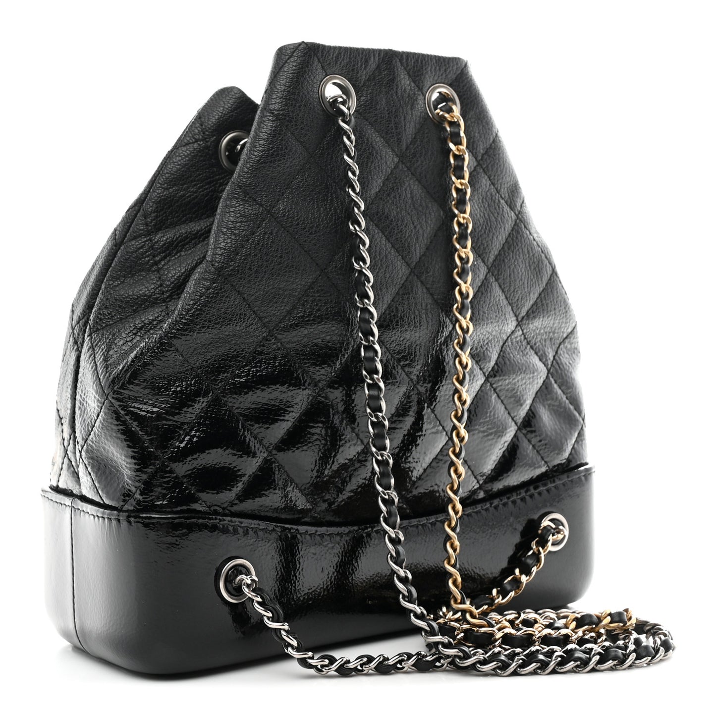 Patent Goatskin Quilted Small Gabrielle Backpack Black