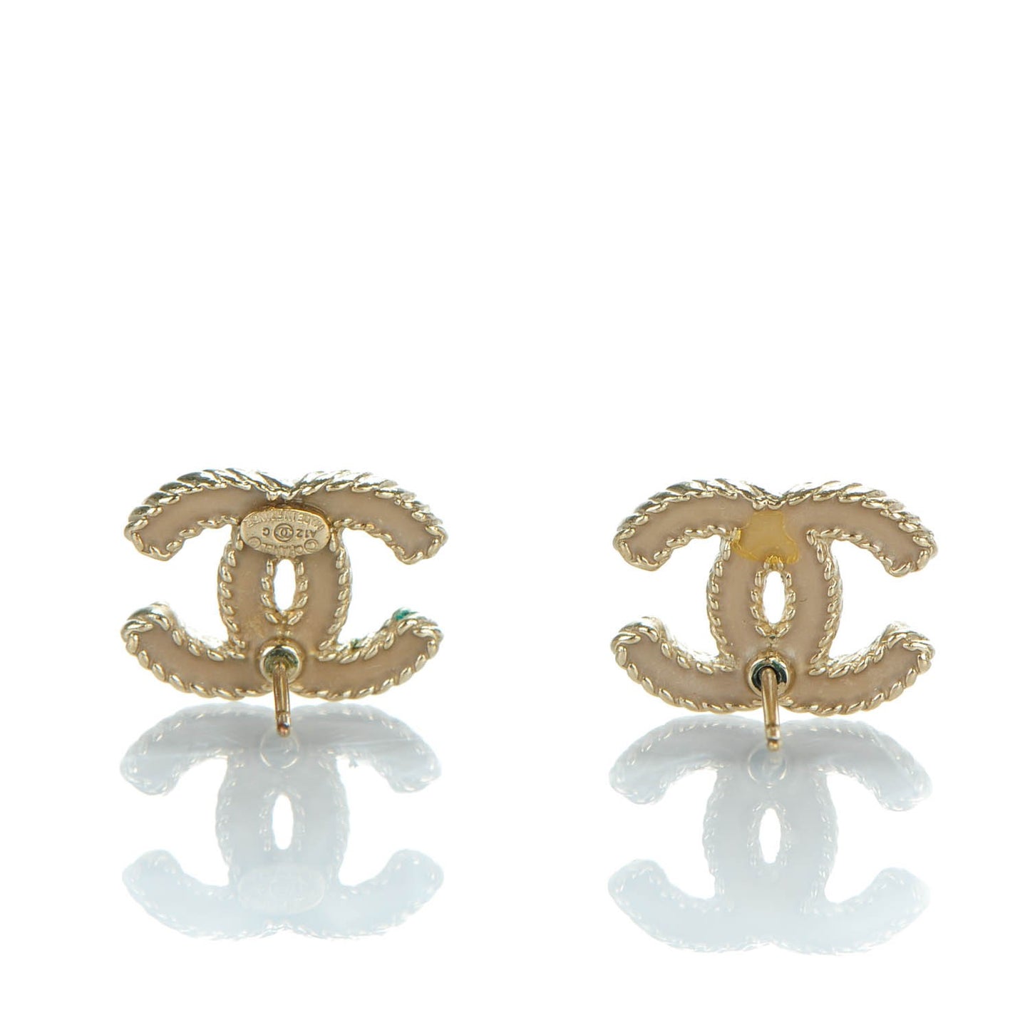 Enamel CC Earrings Beige Gold