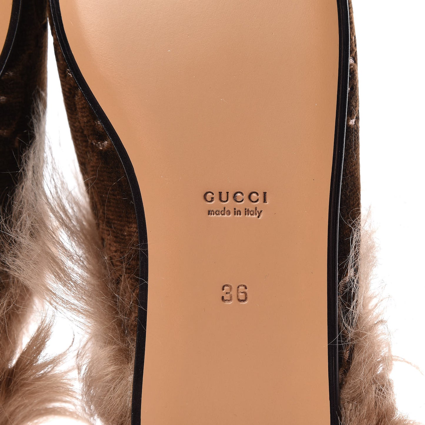 Velvet GG Monogram Fur Womens Princetown Slippers 36 Brown Black Natural