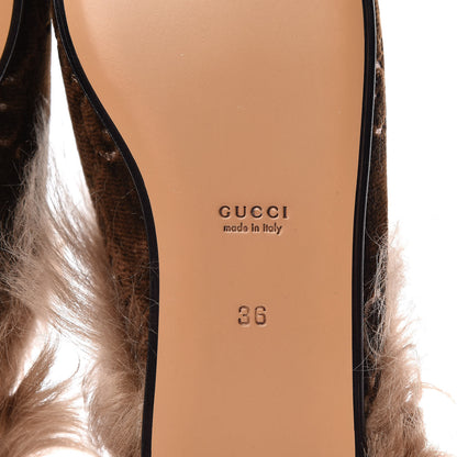 Gucci Velvet GG Monogram Fur Womens Princetown Slippers 36 Brown Black Natural 6 of 8