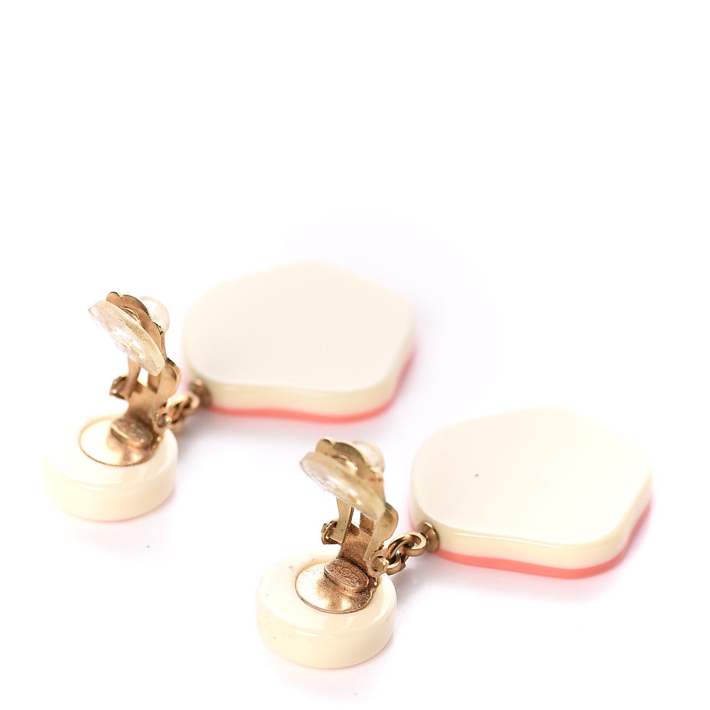Resin Camellia CC Drop Clip On Earrings Pink White
