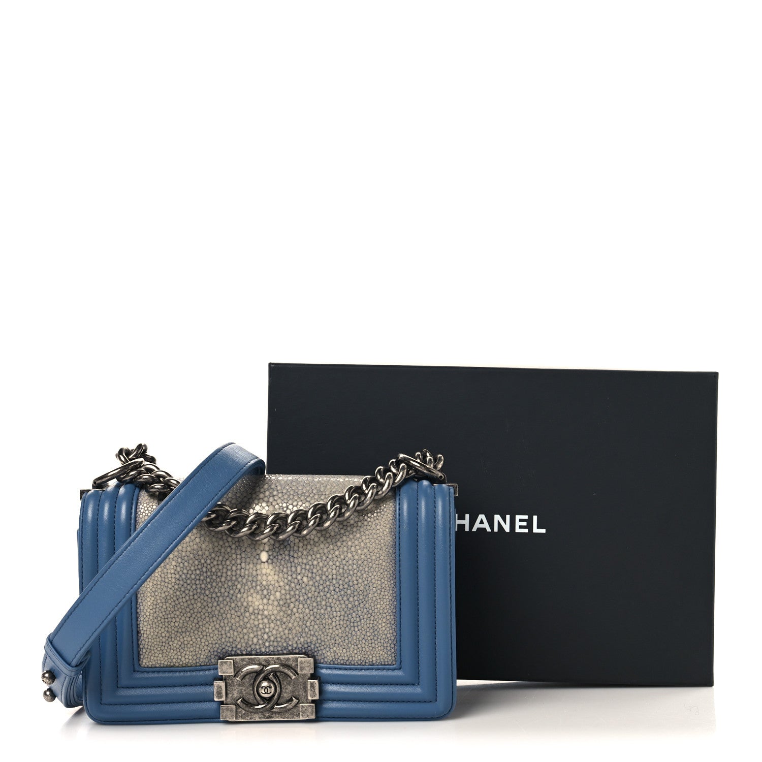 Chanel Galuchat Stingray Small Boy Flap Blue 13 of 13