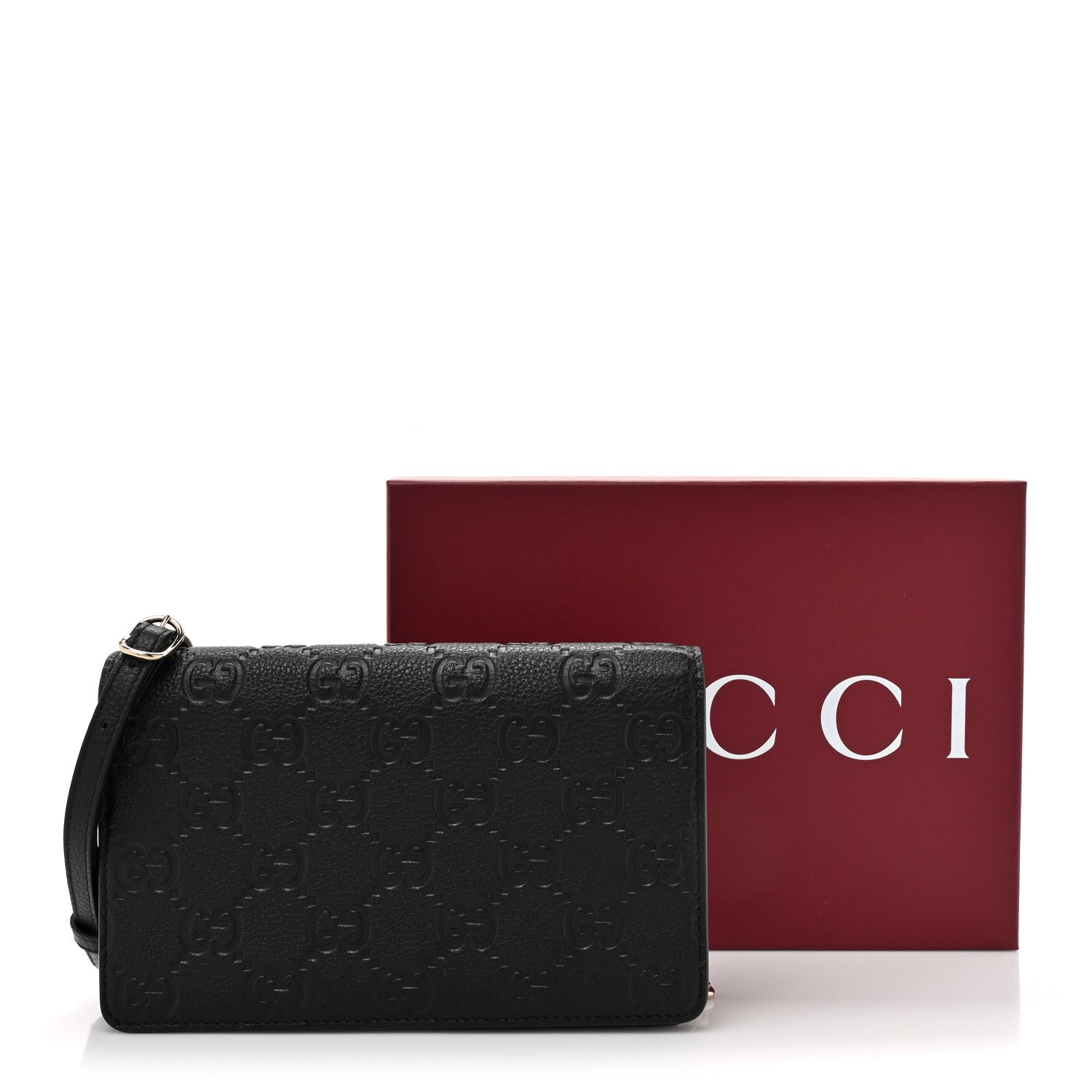 Gucci GG Grainy Calfskin Emblem Wallet On Chain Black 11 of 11