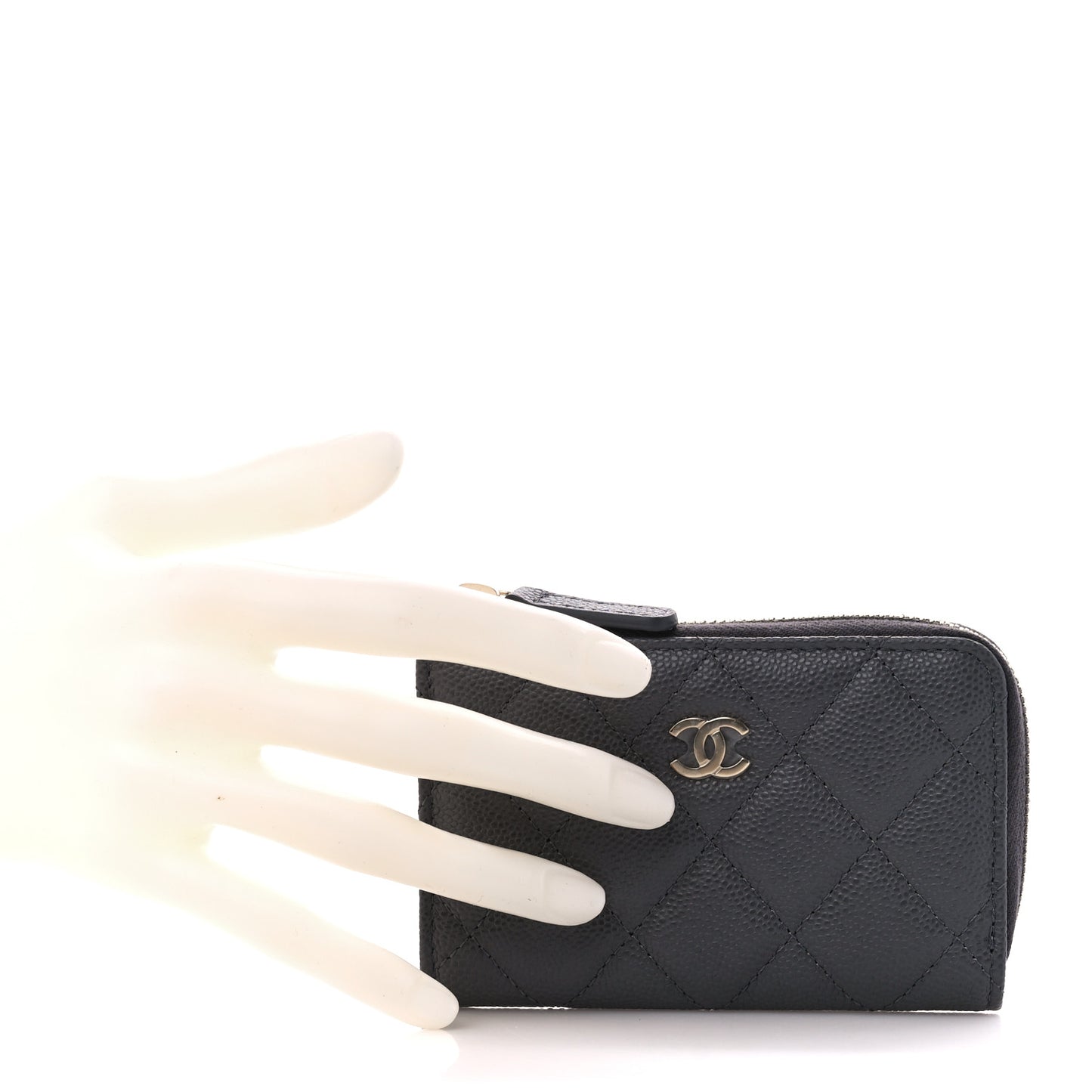 Caviar Quilted Zipped Key Holder Case Gray
