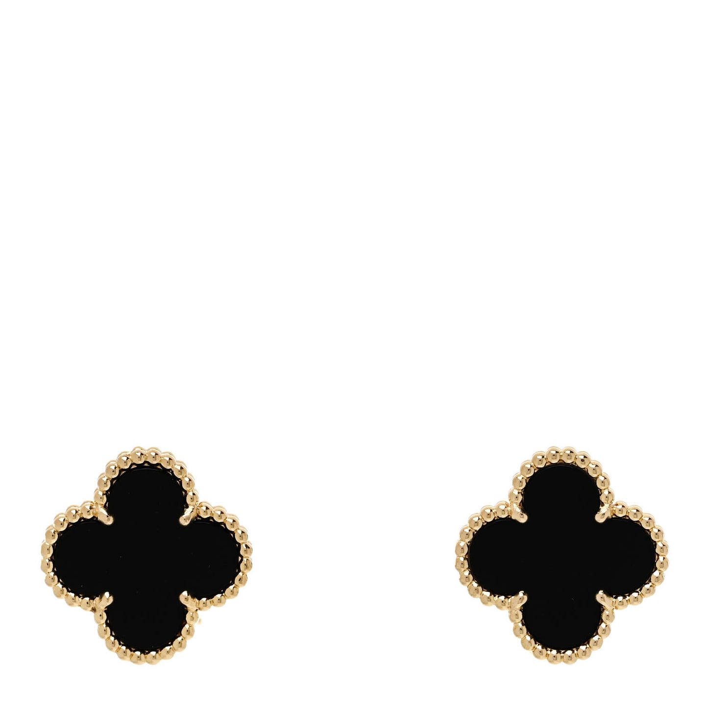 18k Yellow Gold Black Onyx Vintage Alhambra Earrings