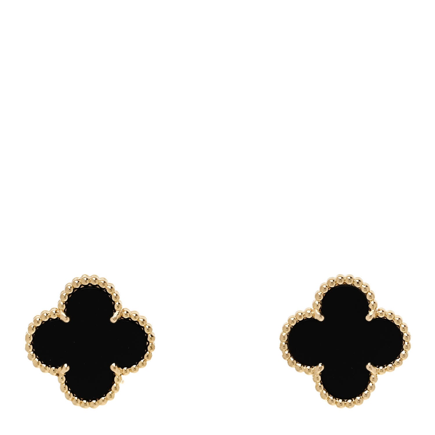 Van Cleef & Arpels 18k Yellow Gold Black Onyx Vintage Alhambra Earrings 1 of 4