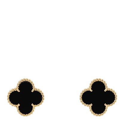 Van Cleef & Arpels 18k Yellow Gold Black Onyx Vintage Alhambra Earrings 1 of 4