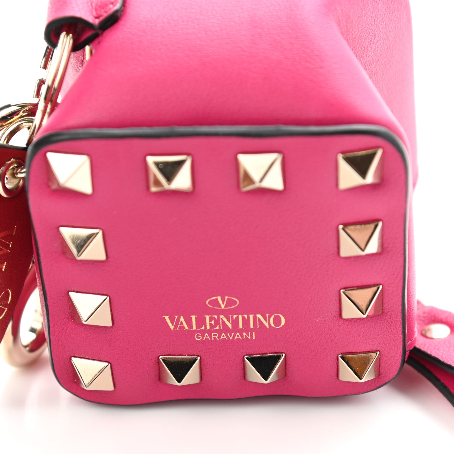 Valentino Garavani Vitello Rockstud Square Zip Coin Purse Disco Pink 3 of 7