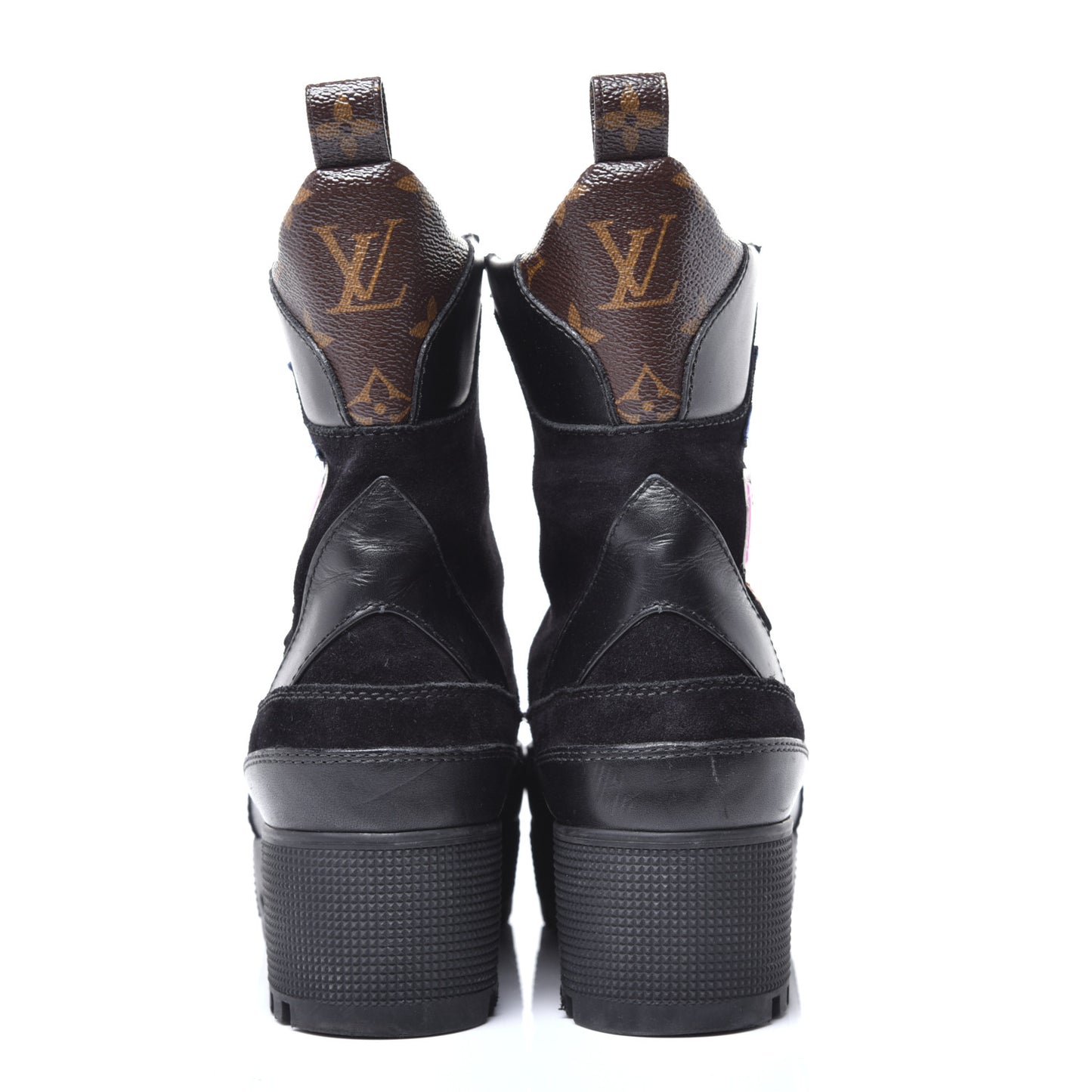 Suede Calfskin Monogram LV Black Heart Laureate Platform Desert Boots 38 Black