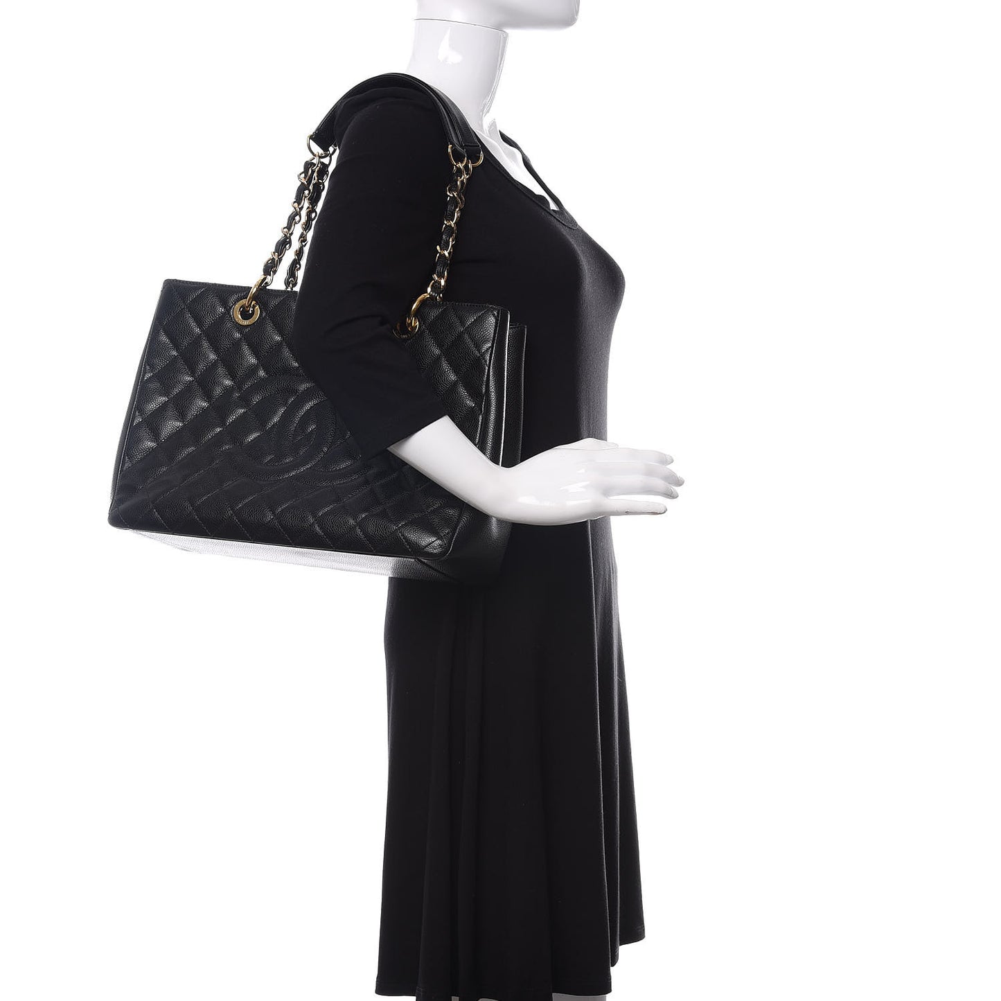 Caviar Quilted Grand Shopping Tote GST Black