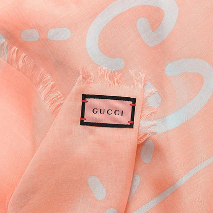 Gucci Modal Silk GG Writers Fringe Shawl Old Rose Sky Blue 4 of 4