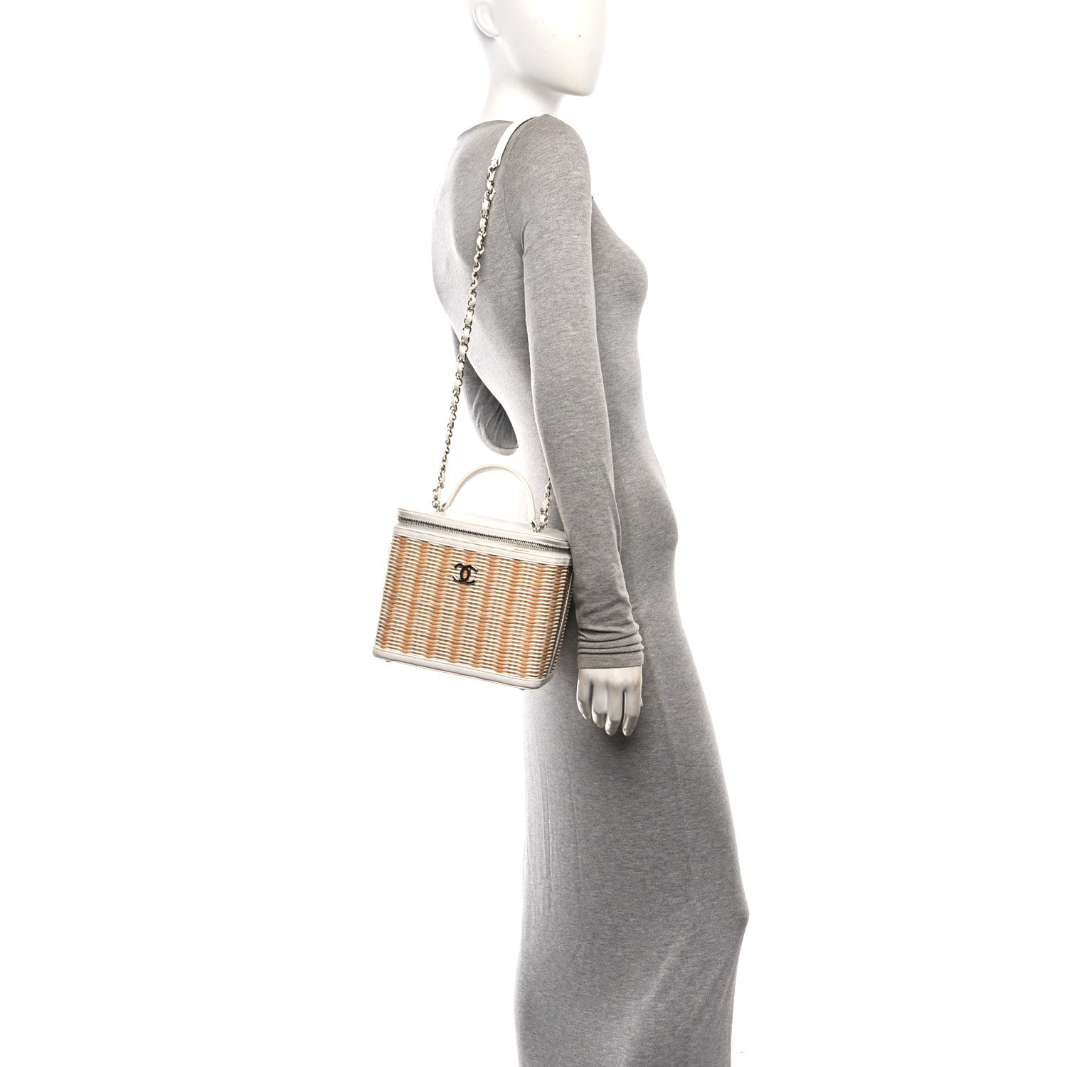 Chanel Glazed Calfskin Raffia Vanity Case Bag White Beige 2 of 10