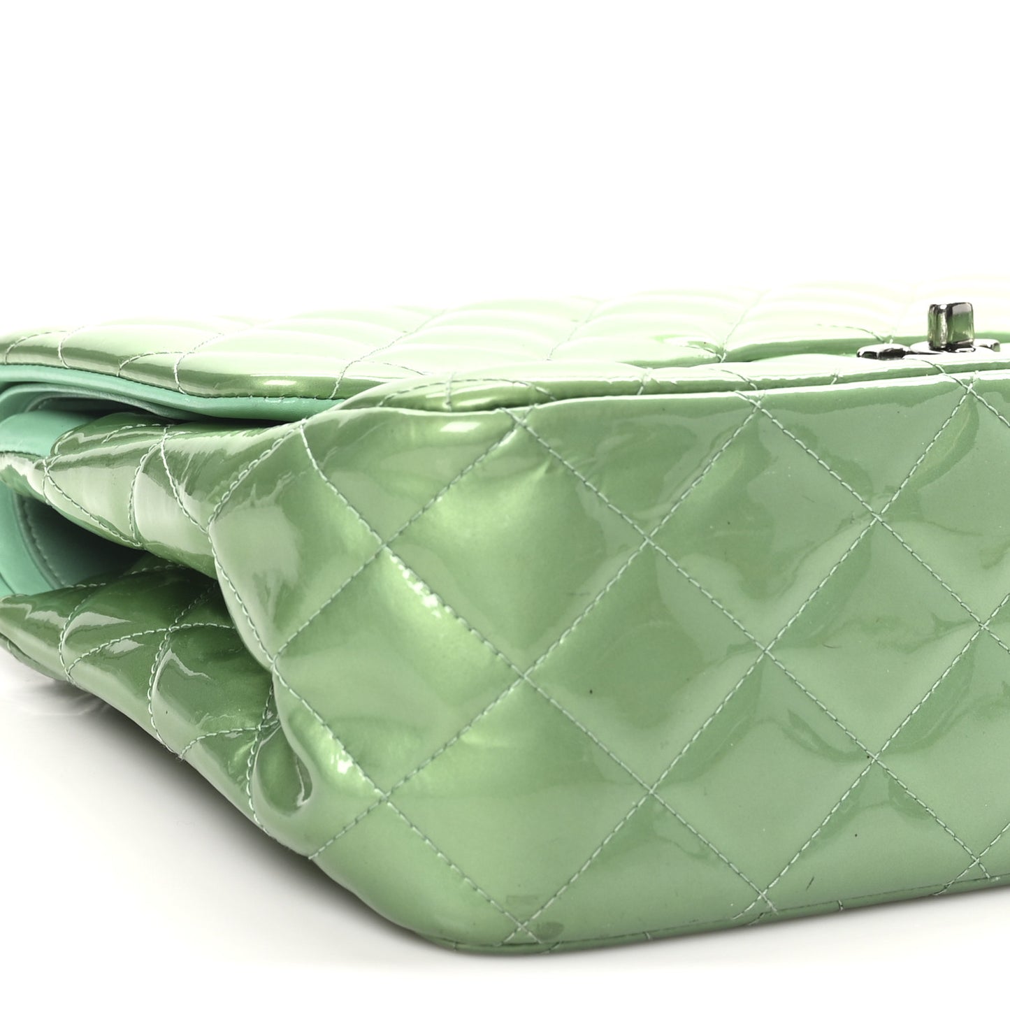 Patent Calfskin Quilted Jumbo Double Flap Green