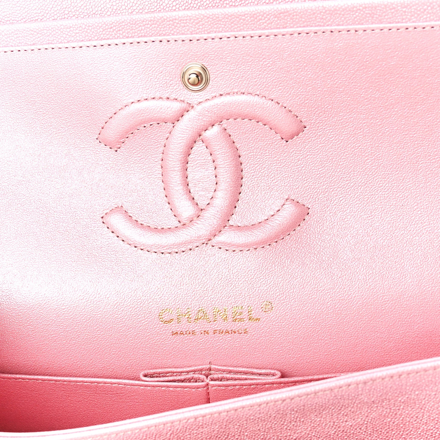 Iridescent Caviar Quilted Medium Double Flap Rose Pink