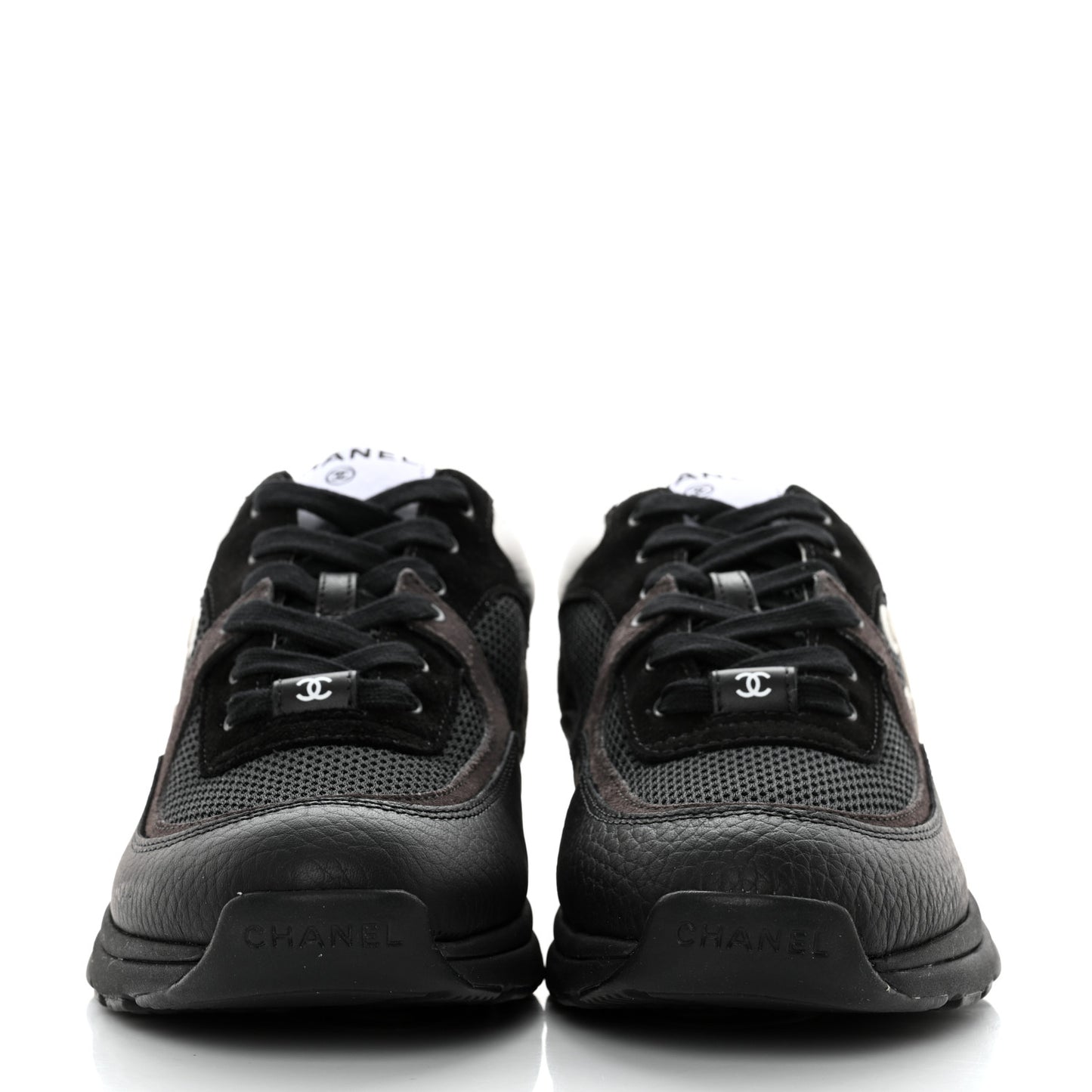 Mesh Suede Grained Calfskin Womens CC Sneakers 39.5 Black White