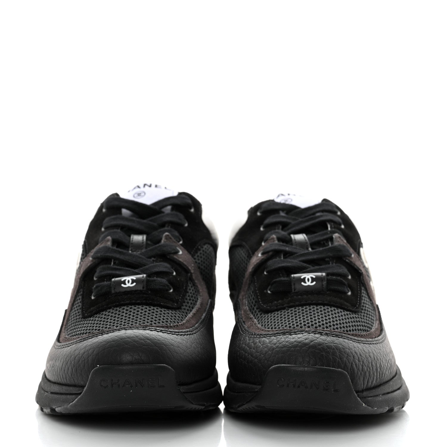 Chanel Mesh Suede Grained Calfskin Womens CC Sneakers 39.5 Black White 2 of 12