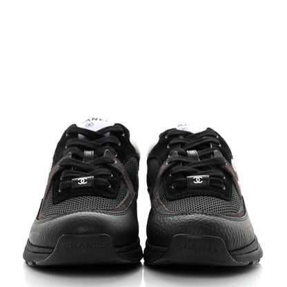 Chanel Mesh Suede Grained Calfskin Womens CC Sneakers 39.5 Black White 2 of 12