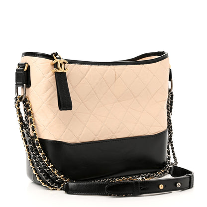 Chanel Aged Calfskin Quilted Medium Gabrielle Hobo Beige Black 3 of 10