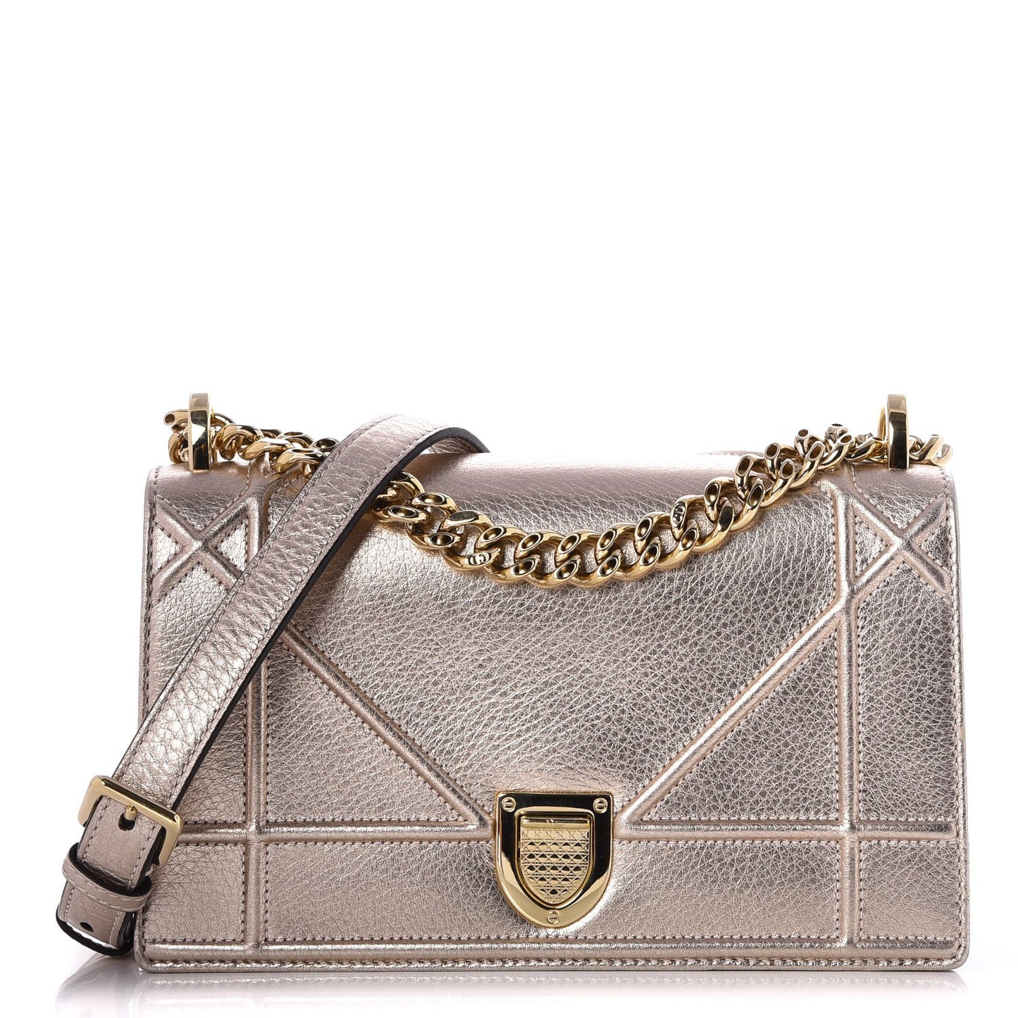 Metallic Grained Calfskin Small Diorama Flap Bag Copper