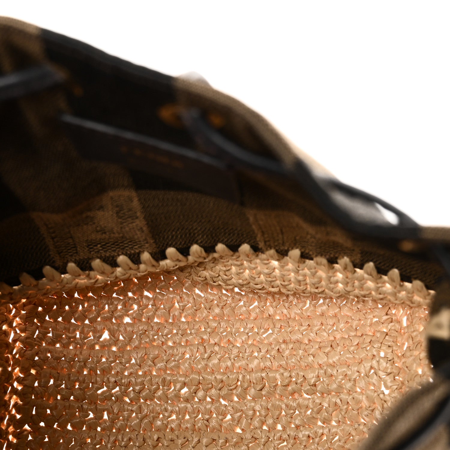 ｼｬﾝﾃﾞﾘｱﾌﾟﾚ-ﾄかごbag Fendi Fabric Jacquard Raffia Straw Pequin Gingham Woven Mini Mon