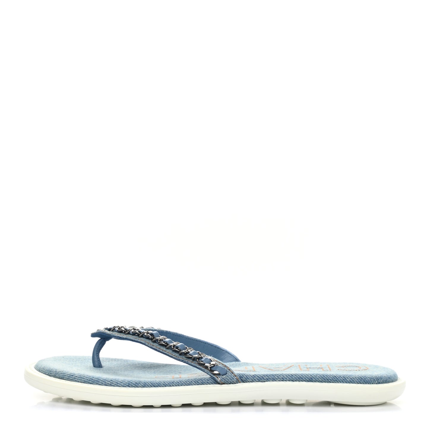 Denim CC Chain Thong Sandals 37 Blue