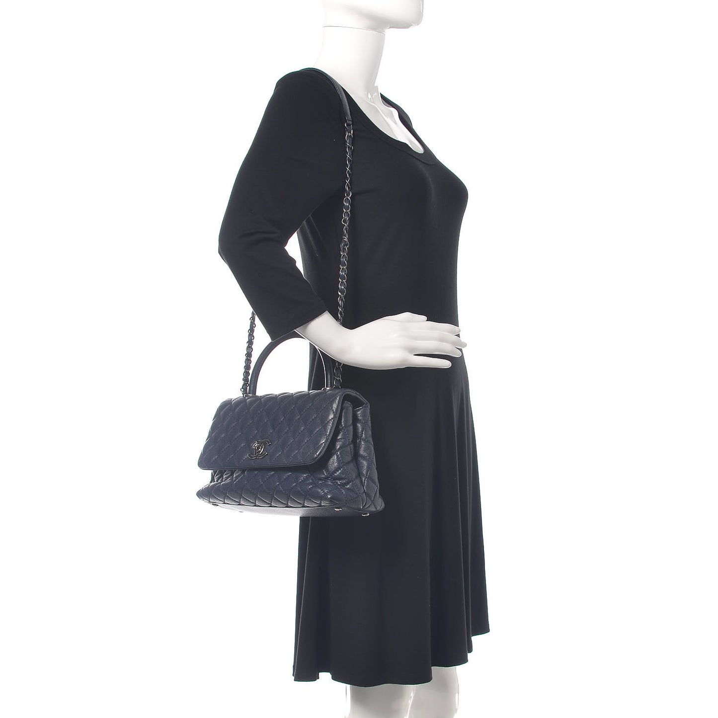 Caviar Quilted Small Coco Handle Flap Navy