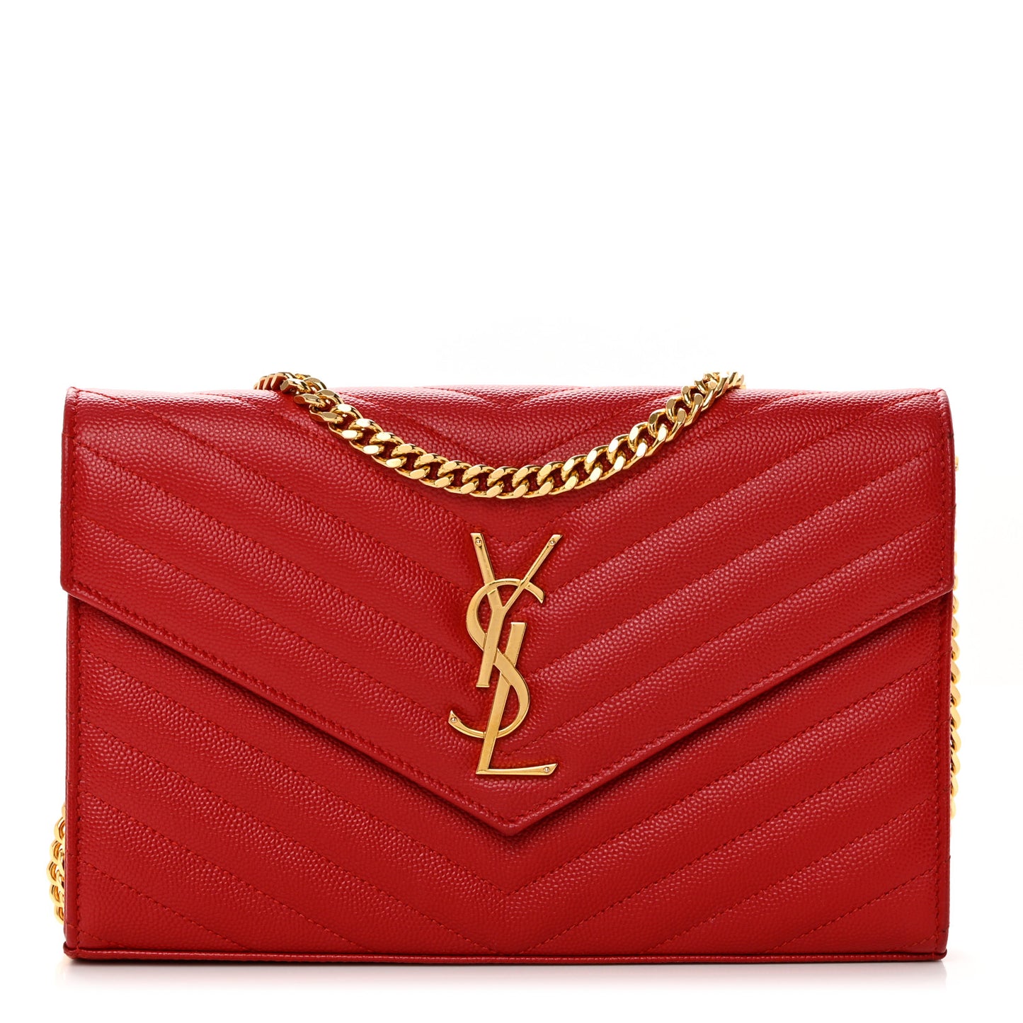 Grain De Poudre Matelasse Chevron Monogram Chain Wallet New Red