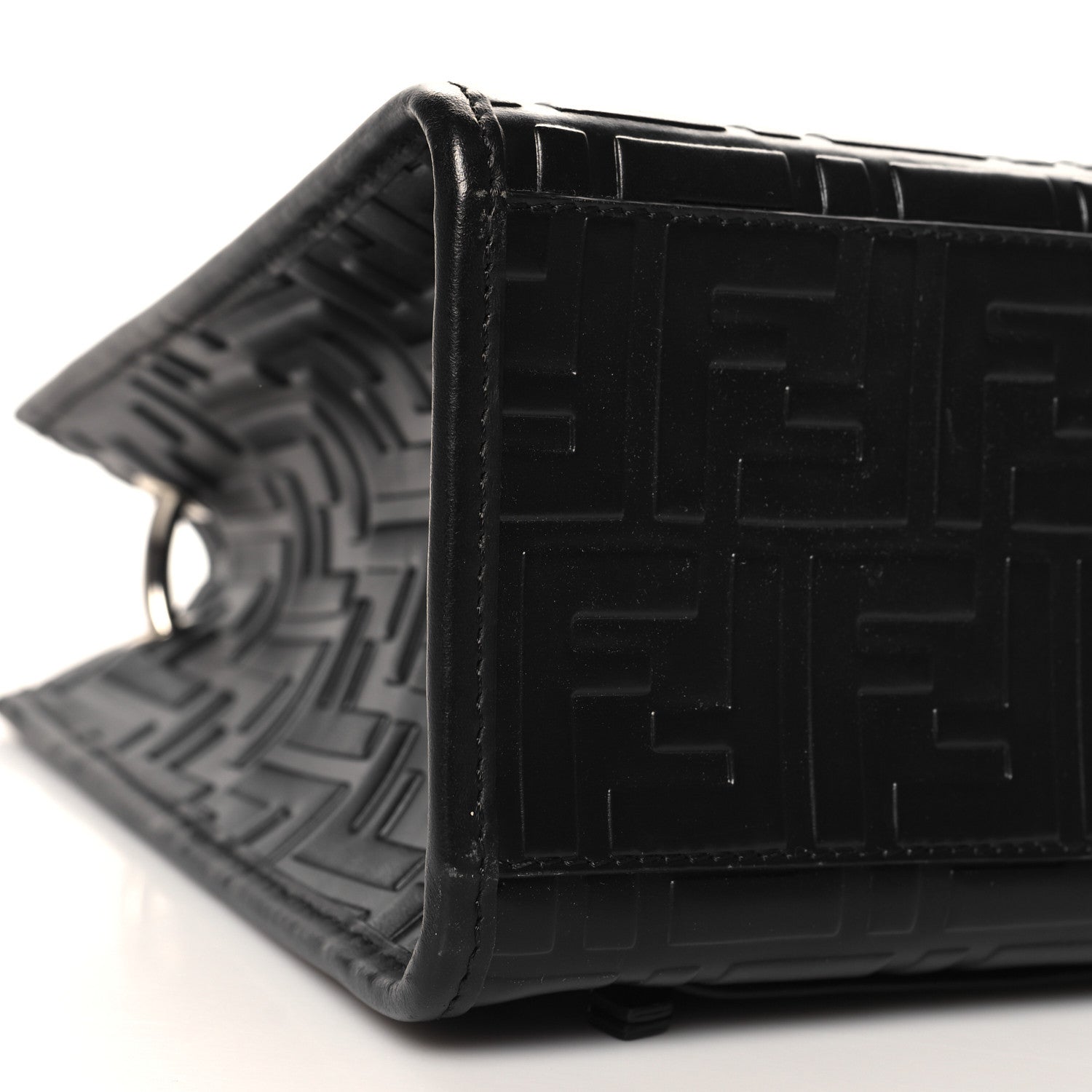 Fendi Vitello Century Wicker FF 1974 Embossed Small Runaway Shopper Tote Black 9 of 10