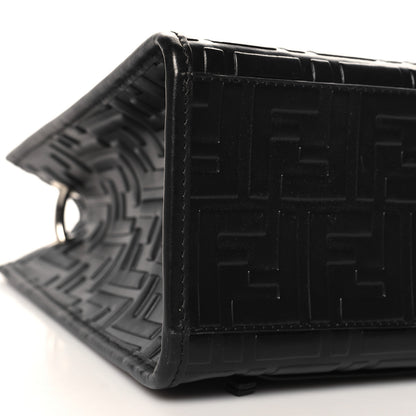 Fendi Vitello Century Wicker FF 1974 Embossed Small Runaway Shopper Tote Black 9 of 10