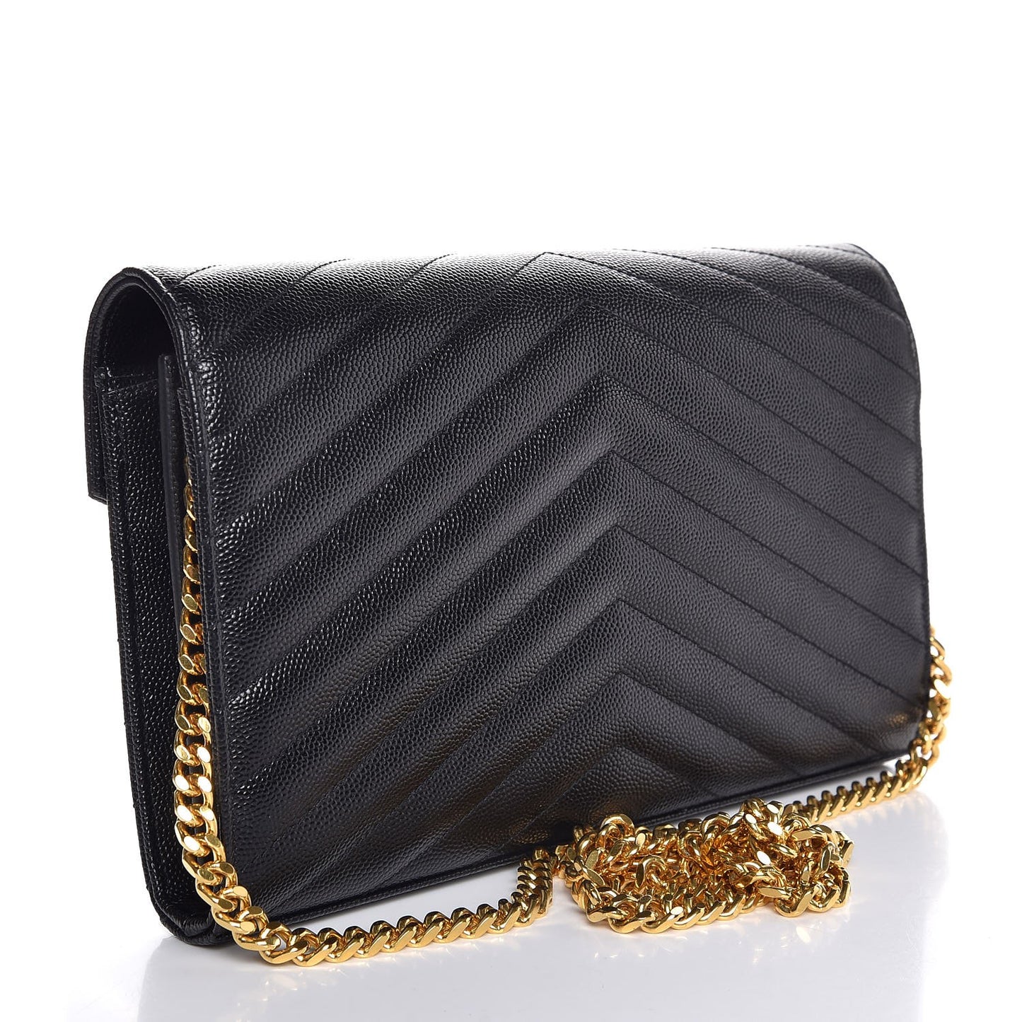 Grain De Poudre Matelasse Chevron Monogram Chain Wallet Black
