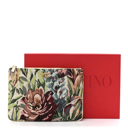 Valentino Garavani Jacquard Floral Medium Vlogo Zip Pouch White Multicolor 7 of 7