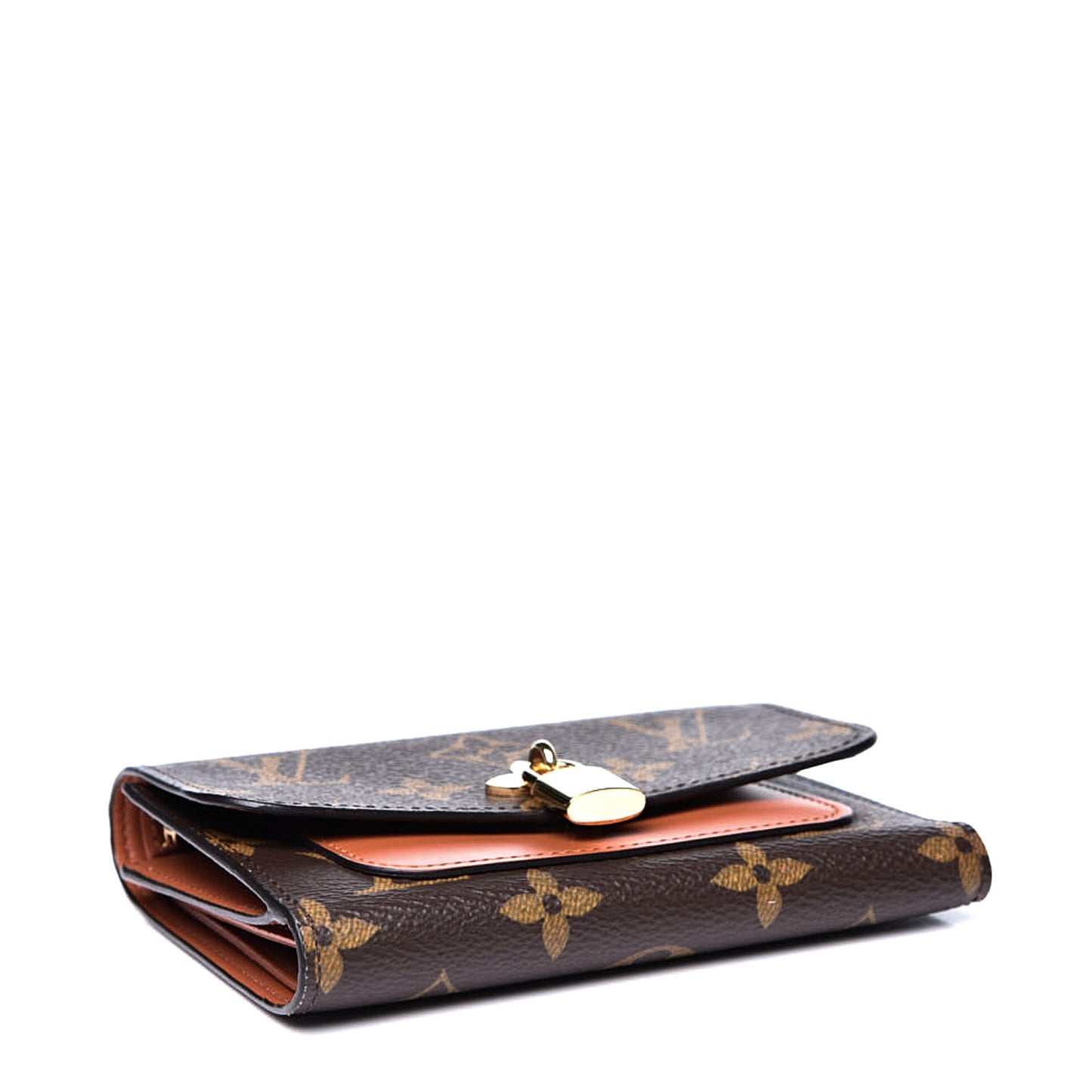 Monogram Flower Lock Compact Wallet Caramel