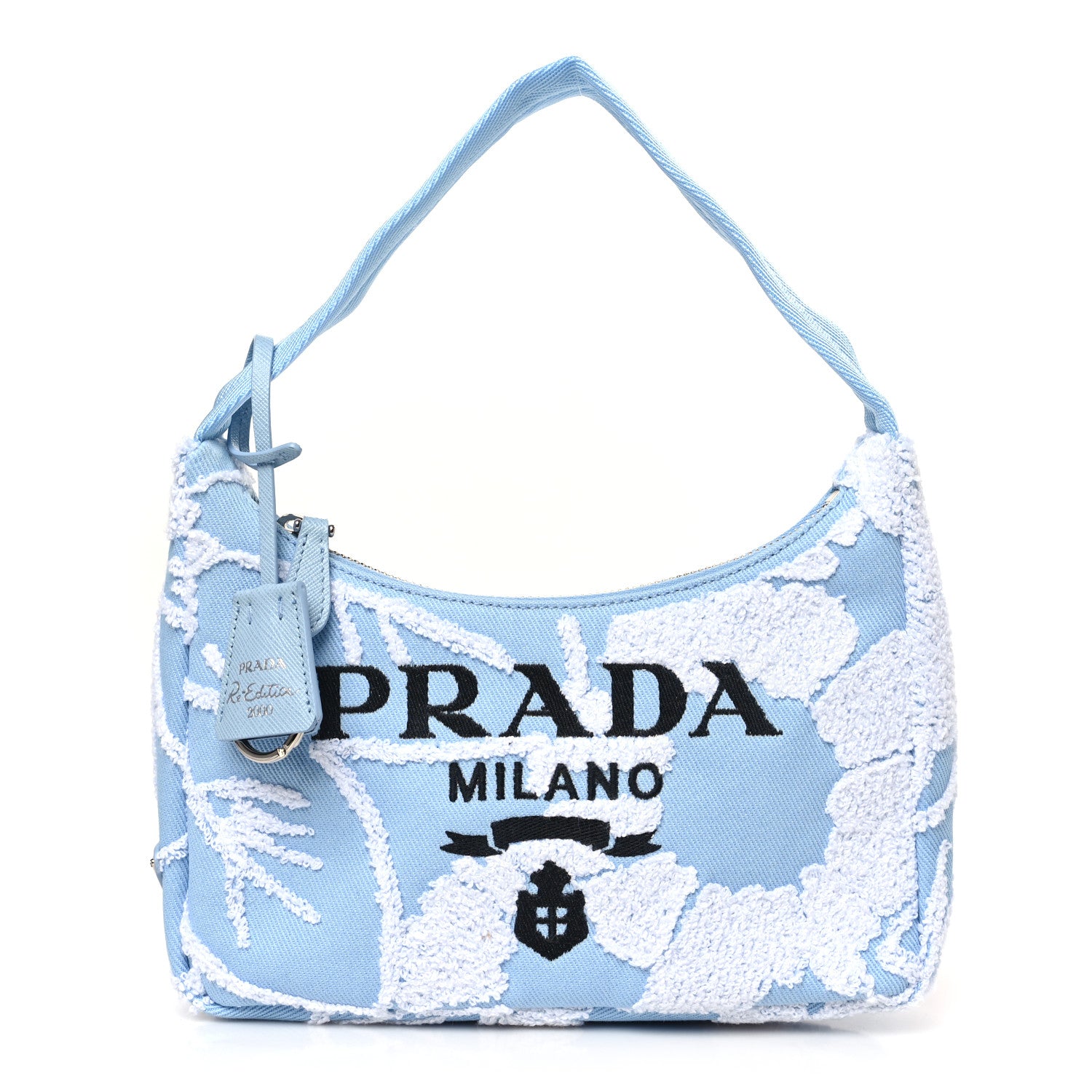Prada Nylon Embroidered Drill Mini Re-Edition 2000 Bag Sky Blue White 1 of 8