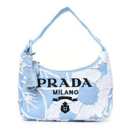 Prada Nylon Embroidered Drill Mini Re-Edition 2000 Bag Sky Blue White 1 of 8