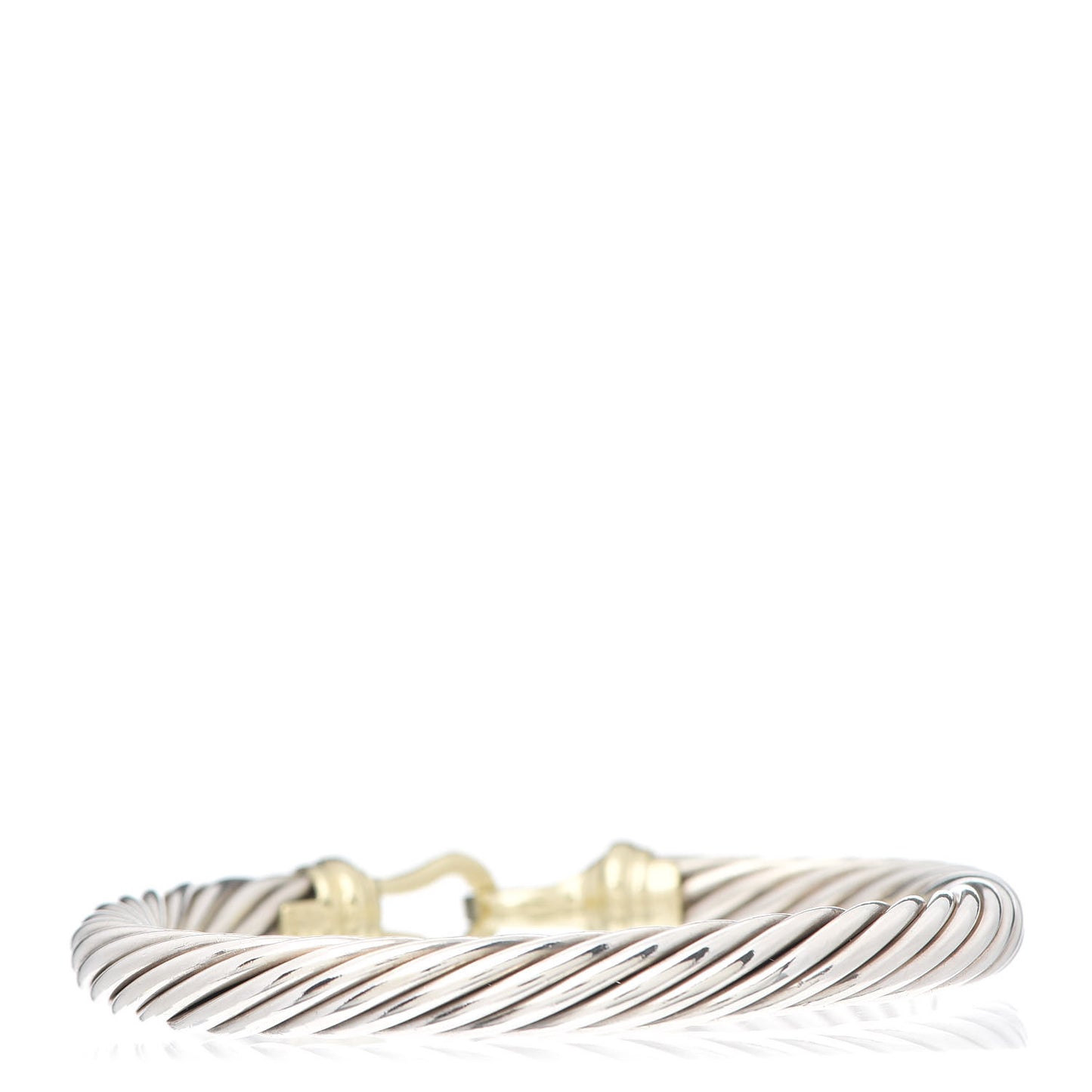 Sterling Silver 14K Yellow Gold 7mm Cable Classic Buckle Bracelet