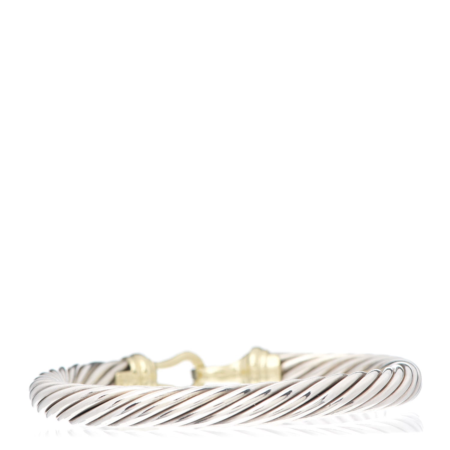 David Yurman Sterling Silver 14K Yellow Gold 7mm Cable Classic Buckle Bracelet 3 of 5
