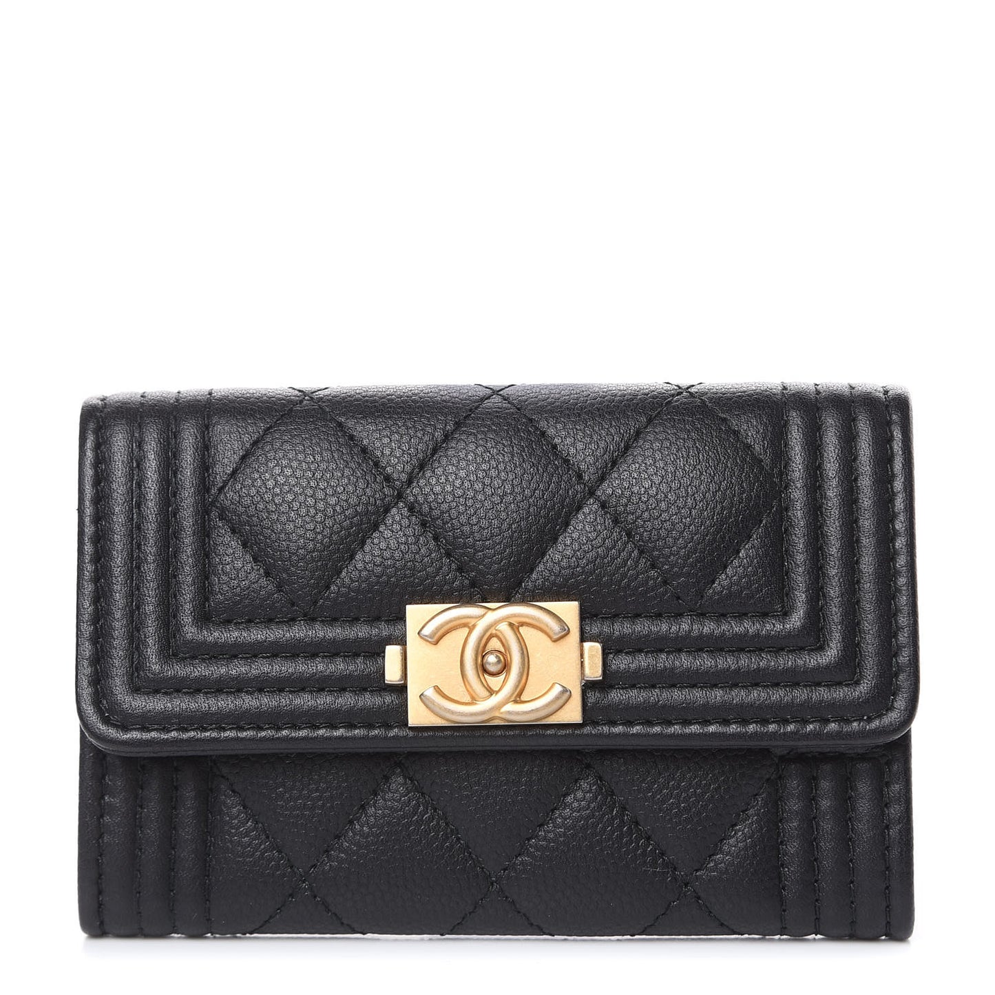 Caviar Quilted Boy Flap Card Holder Black
