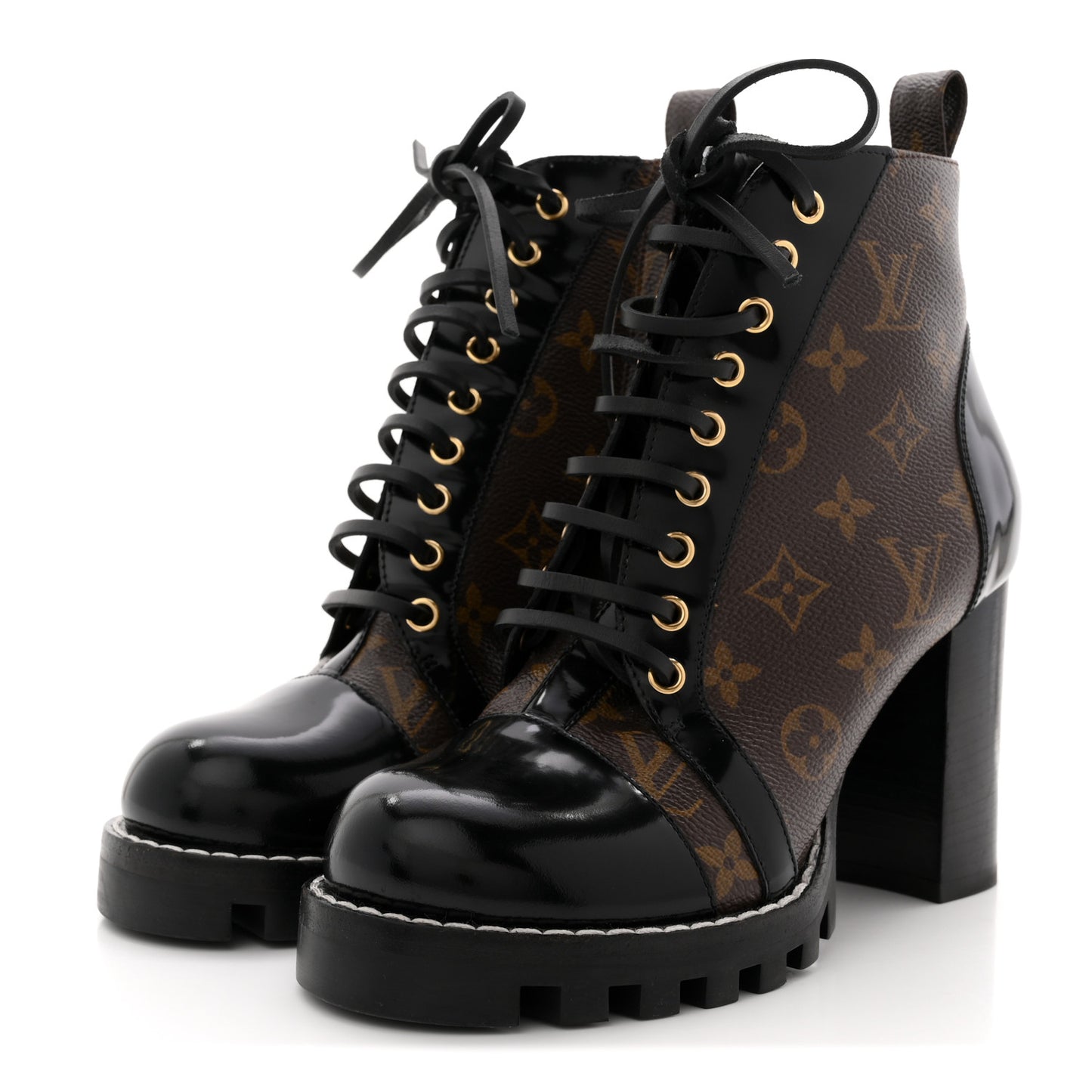 Patent Calfskin Monogram Star Trail Ankle Boots 38.5 Black