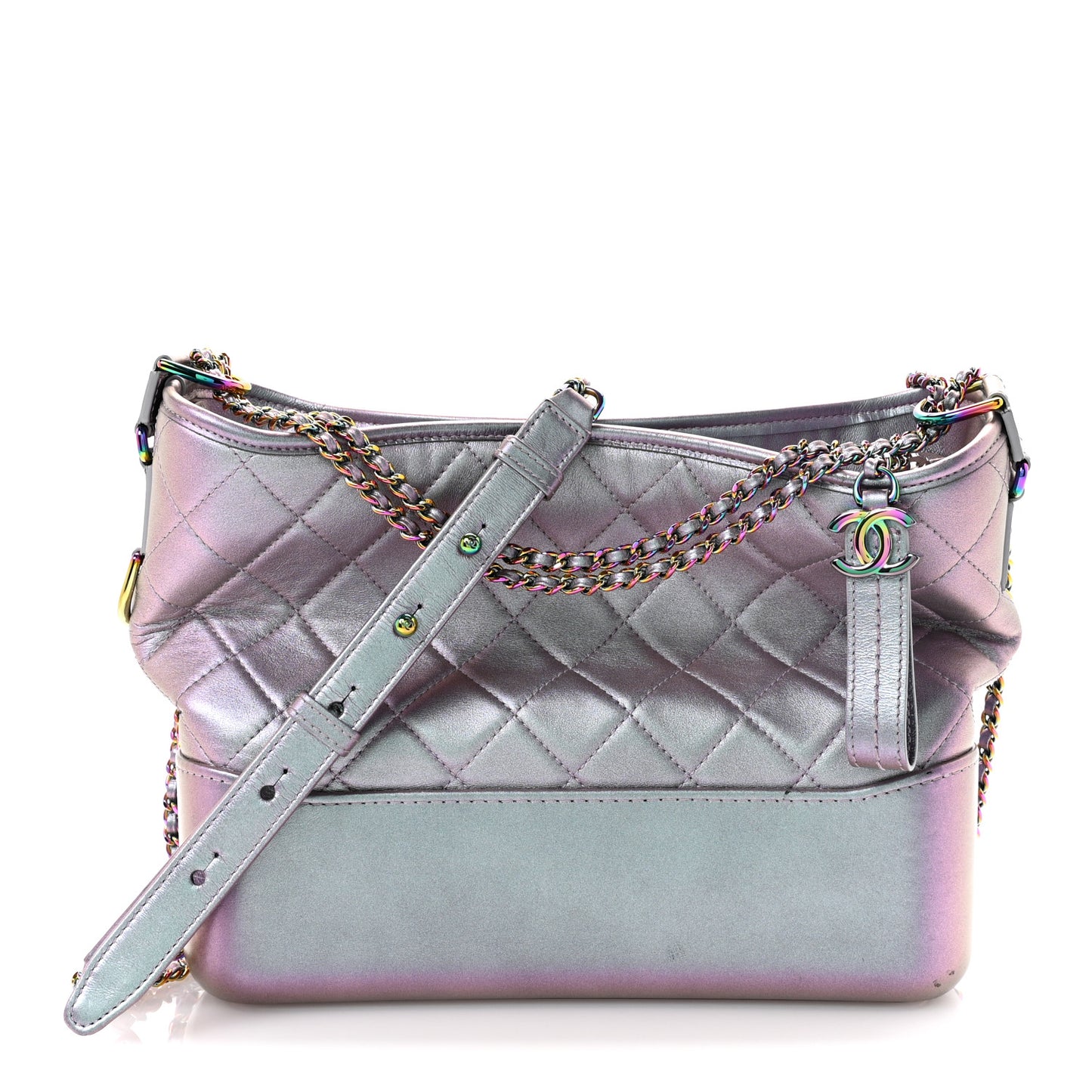 Iridescent Lambskin Calfskin Quilted Medium Gabrielle Hobo Light Purple