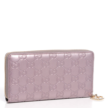 Gucci Metallic Soft Guccissima Margaux Calfskin Lovely Zip Around Wallet Senanque 3 of 8