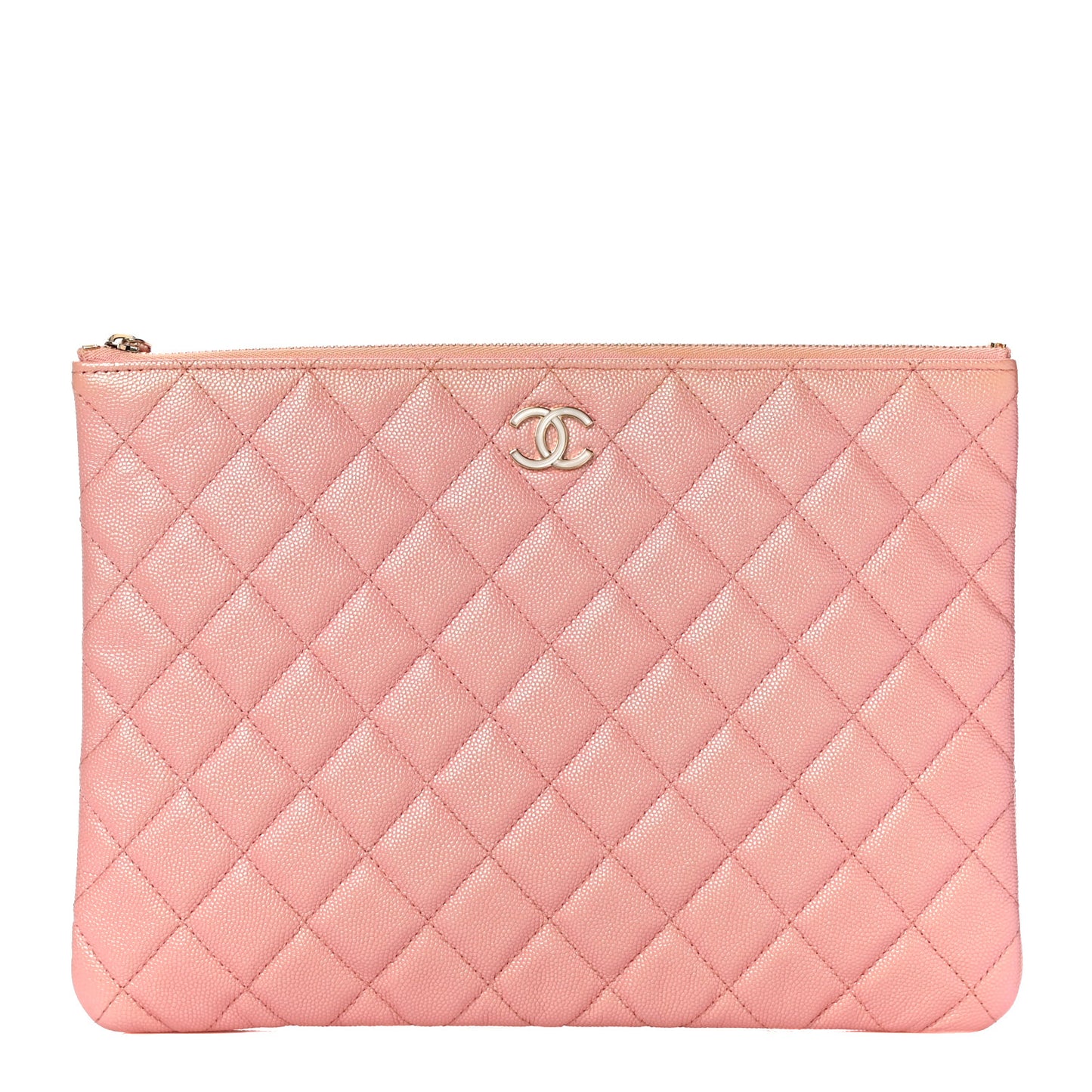Iridescent Caviar Quilted Medium Cosmetic Case Rose Pink