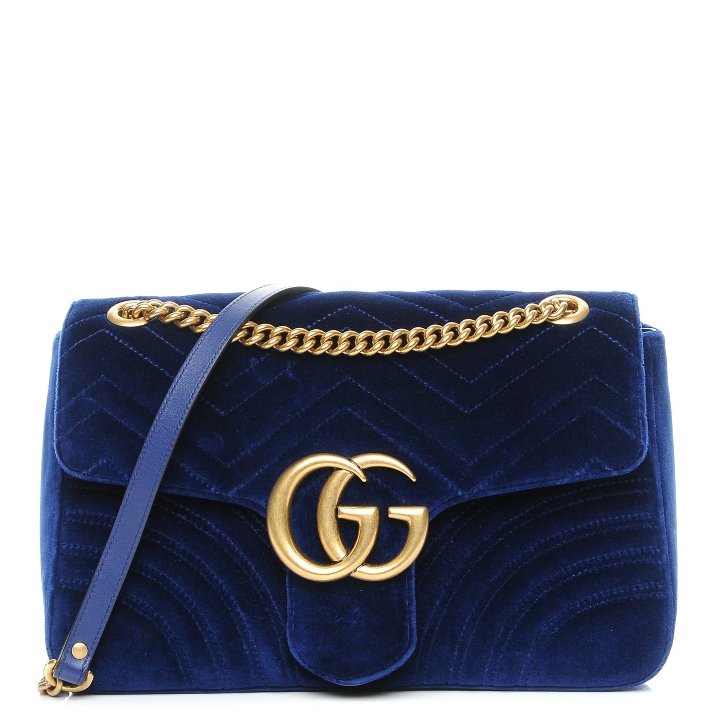 Velvet Matelasse Medium GG Marmont Shoulder Bag Cobalt Blue